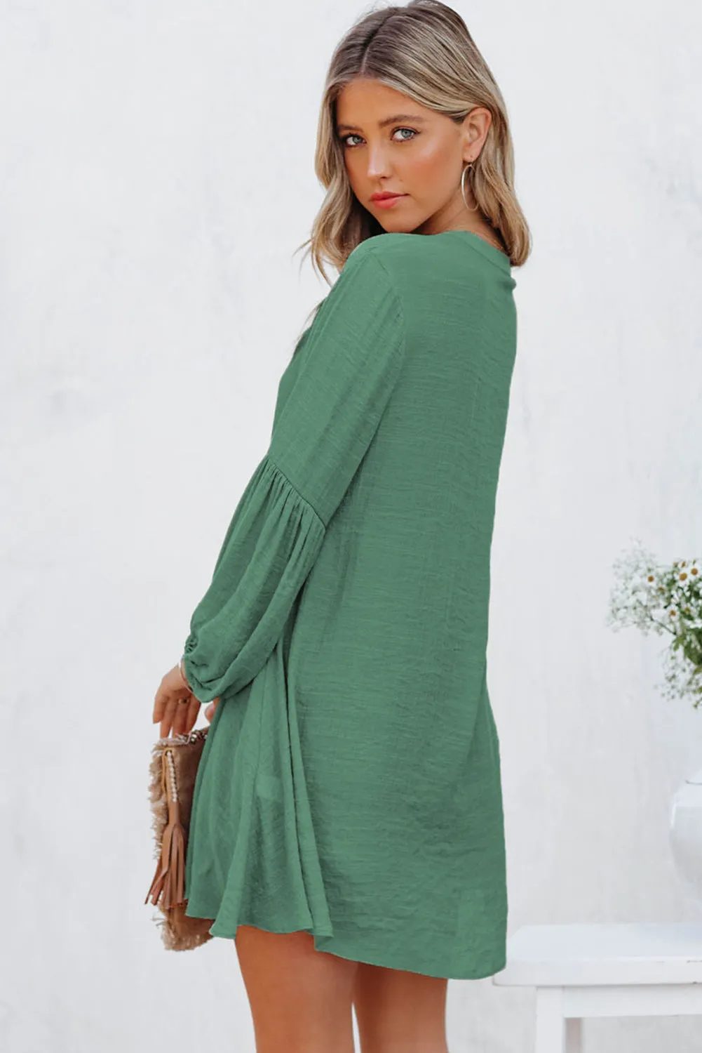 Womens Long Sleeve Oversized Blouses Tops Button Up Bishop Sleeve Shirt