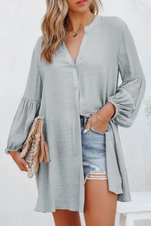Womens Long Sleeve Oversized Blouses Tops Button Up Bishop Sleeve Shirt