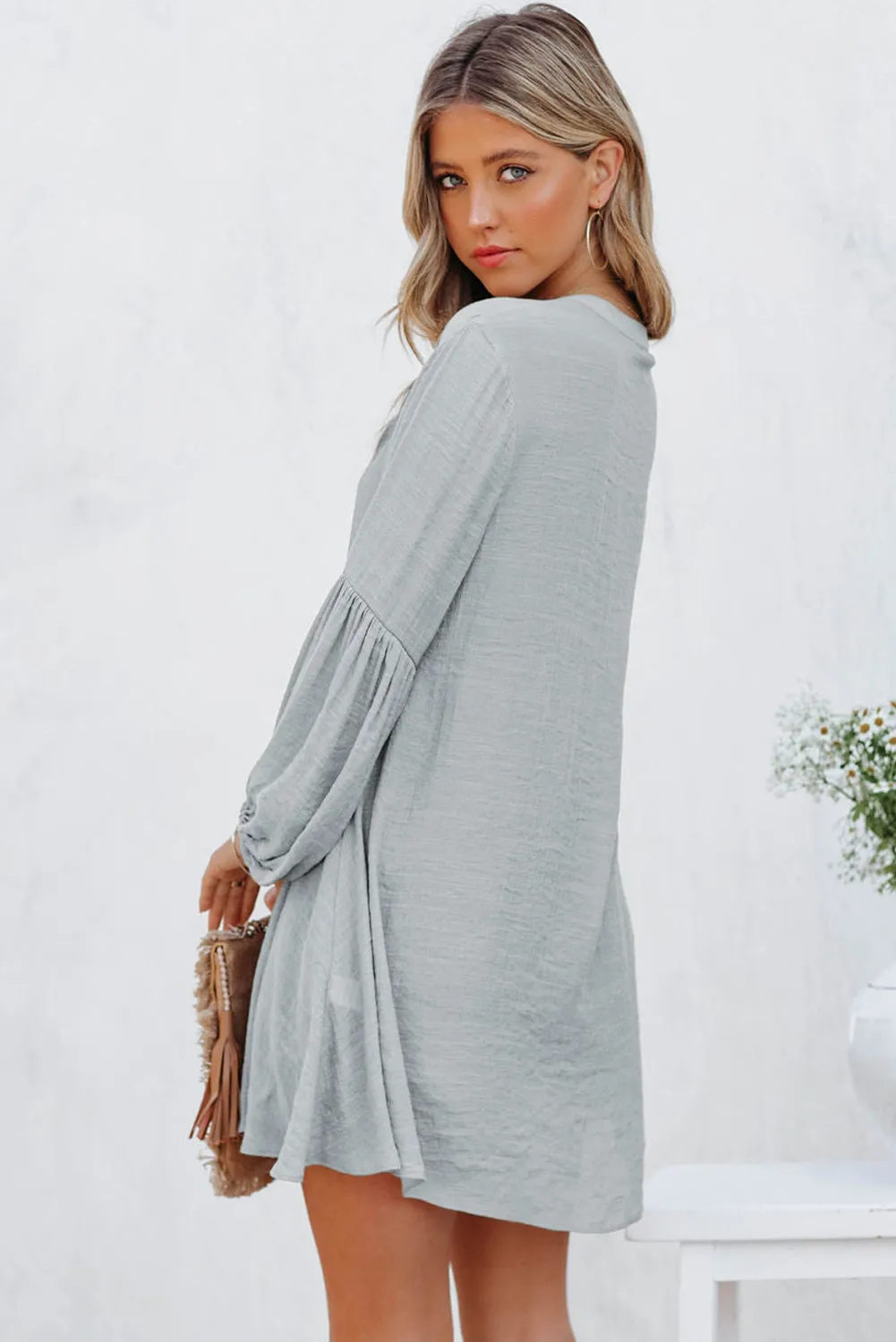Womens Long Sleeve Oversized Blouses Tops Button Up Bishop Sleeve Shirt