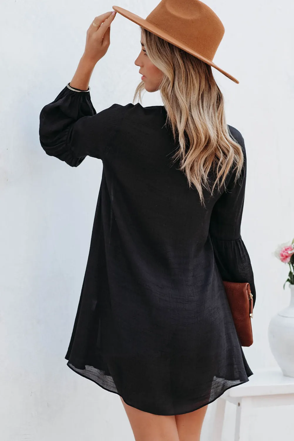 Womens Long Sleeve Oversized Blouses Tops Button Up Bishop Sleeve Shirt