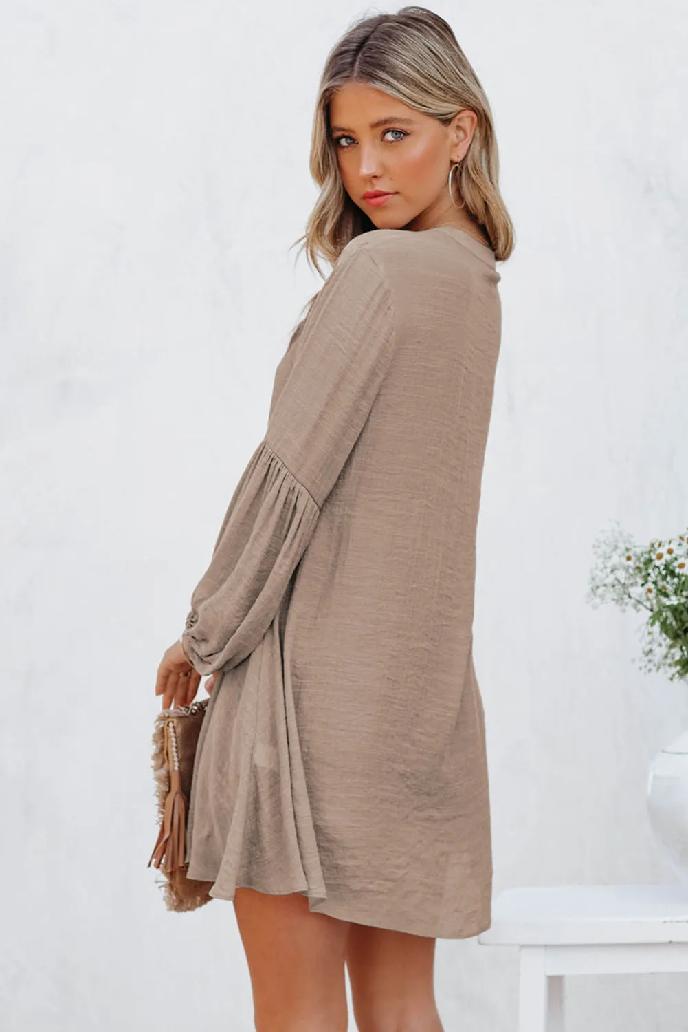 Womens Long Sleeve Oversized Blouses Tops Button Up Bishop Sleeve Shirt
