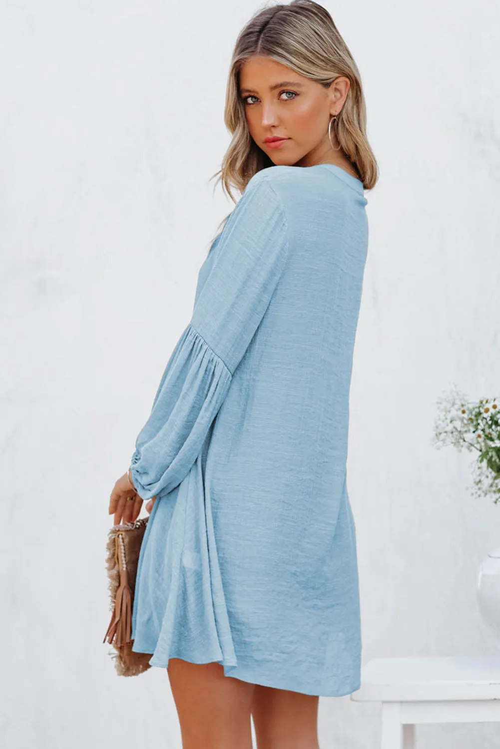 Womens Long Sleeve Oversized Blouses Tops Button Up Bishop Sleeve Shirt