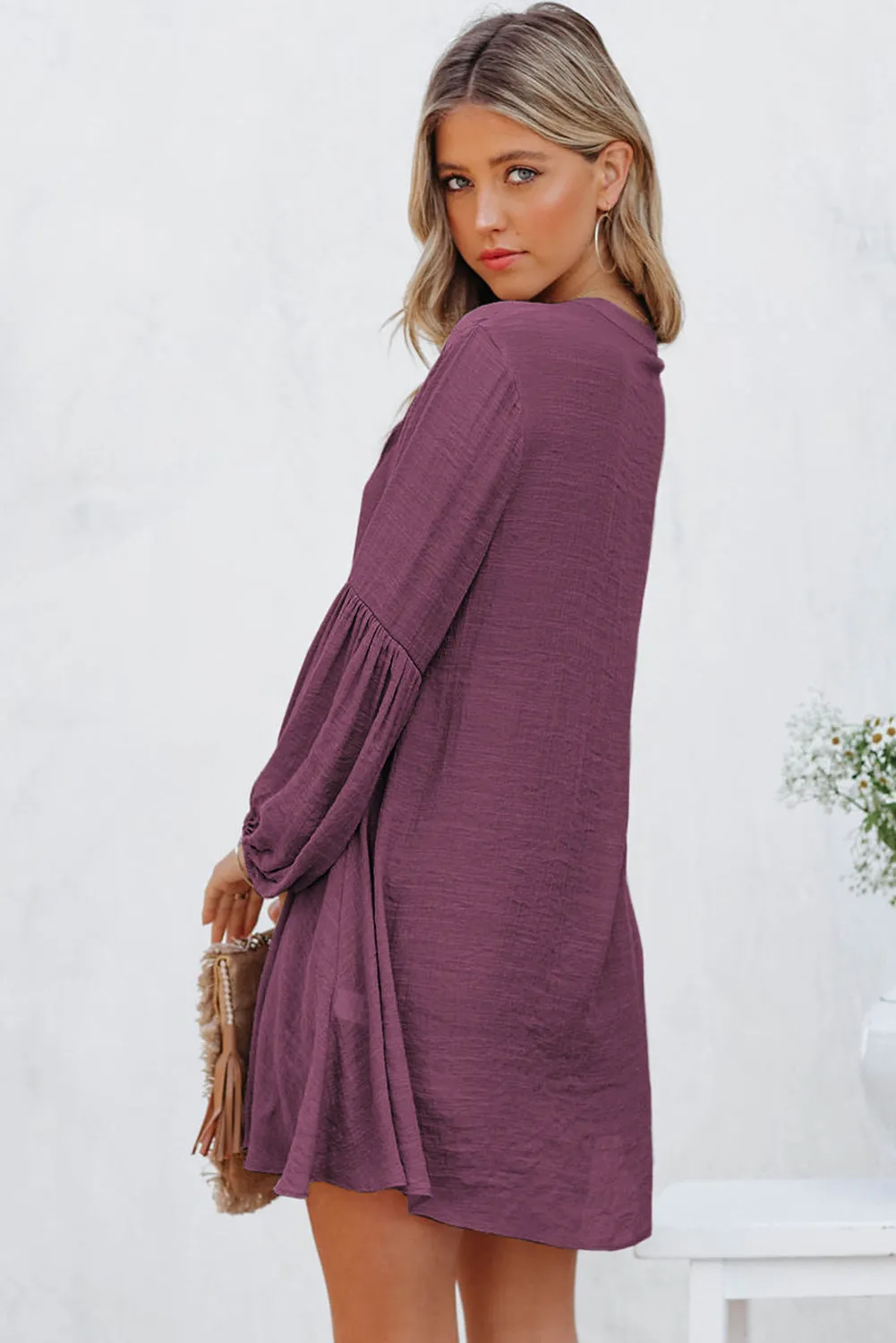 Womens Long Sleeve Oversized Blouses Tops Button Up Bishop Sleeve Shirt