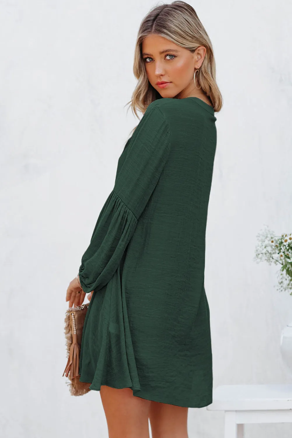 Womens Long Sleeve Oversized Blouses Tops Button Up Bishop Sleeve Shirt