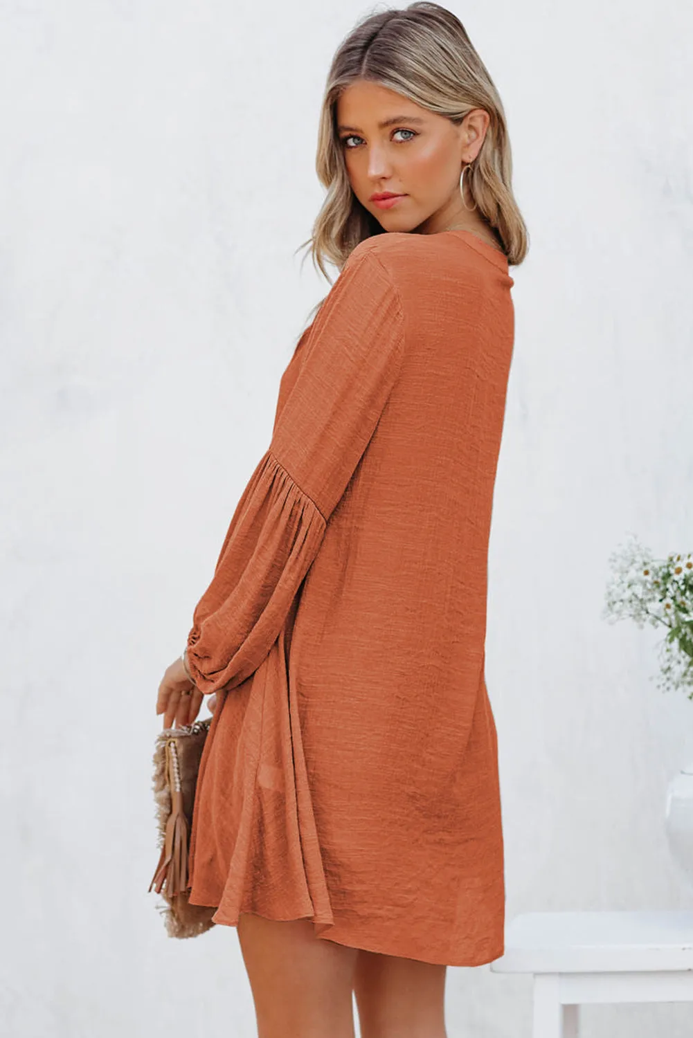 Womens Long Sleeve Oversized Blouses Tops Button Up Bishop Sleeve Shirt