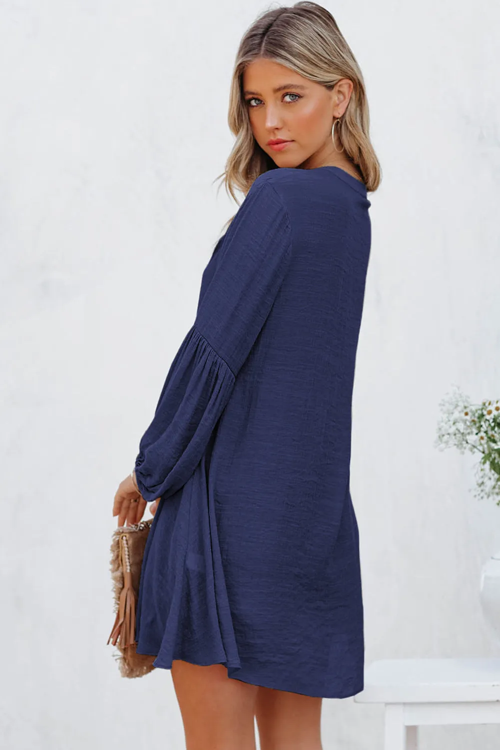 Womens Long Sleeve Oversized Blouses Tops Button Up Bishop Sleeve Shirt