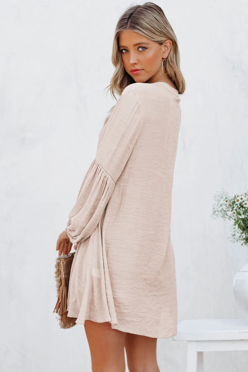 Womens Long Sleeve Oversized Blouses Tops Button Up Bishop Sleeve Shirt
