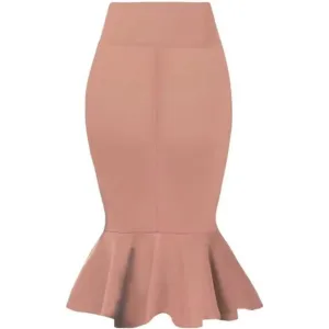 Womens Premium Nylon Ponte Stretch Office Fishtail Pencil Skirt mauve