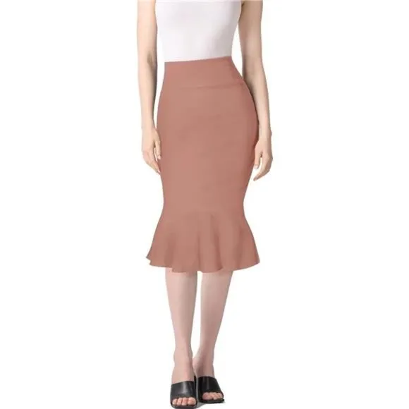 Womens Premium Nylon Ponte Stretch Office Fishtail Pencil Skirt mauve