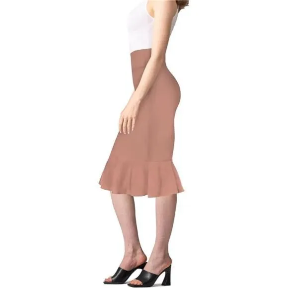 Womens Premium Nylon Ponte Stretch Office Fishtail Pencil Skirt mauve