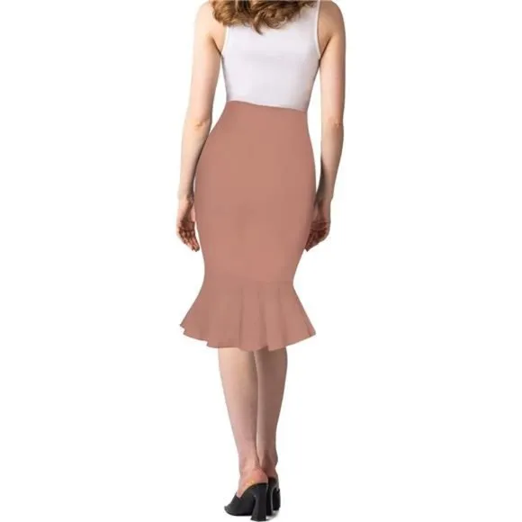 Womens Premium Nylon Ponte Stretch Office Fishtail Pencil Skirt mauve