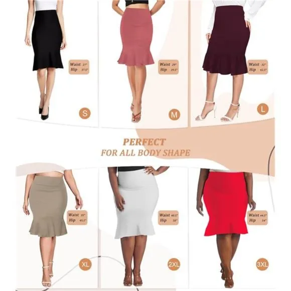 Womens Premium Nylon Ponte Stretch Office Fishtail Pencil Skirt mauve