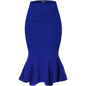 Womens Premium Nylon Ponte Stretch Office Fishtail Pencil Skirt royal