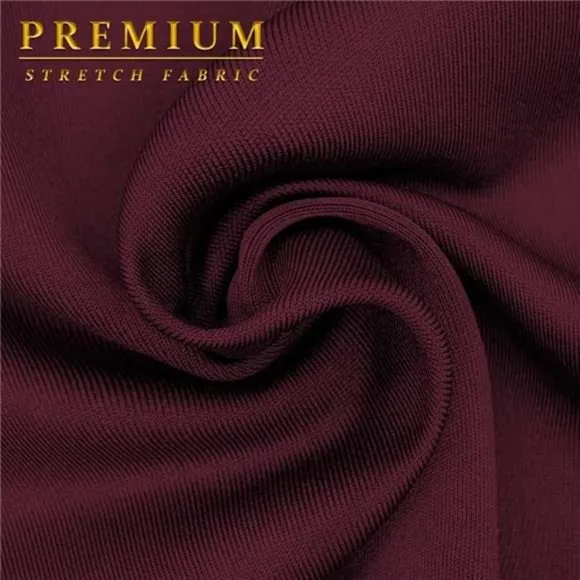 Womens Premium Nylon Ponte Stretch Office Fishtail Pencil Skirt wine