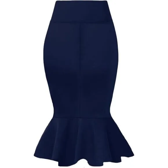 Womens Premium Nylon Ponte Stretch Office Fishtail Pencil