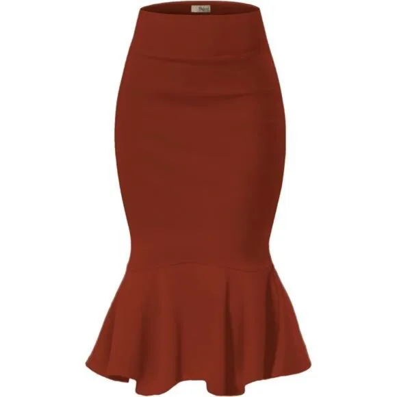 Womens Premium Nylon Ponte Stretch Office Fishtail Pencil