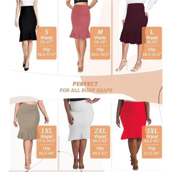 Womens Premium Nylon Ponte Stretch Office Fishtail Pencil