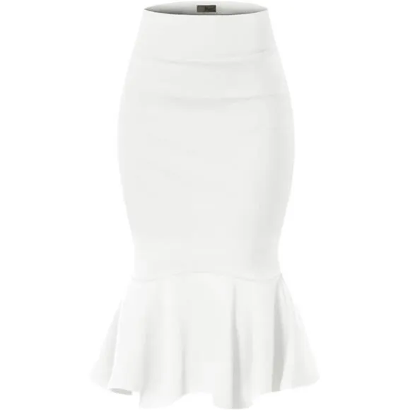 Womens Premium Nylon Ponte Stretch Office Fishtail Pencil