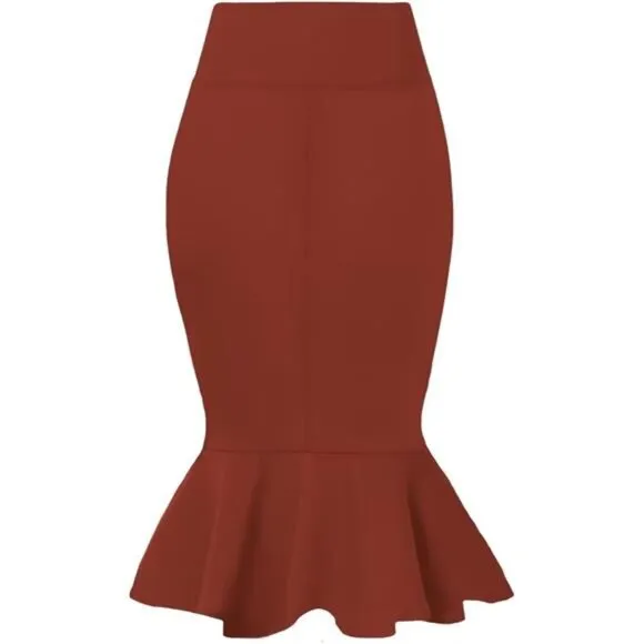 Womens Premium Nylon Ponte Stretch Office Fishtail Pencil