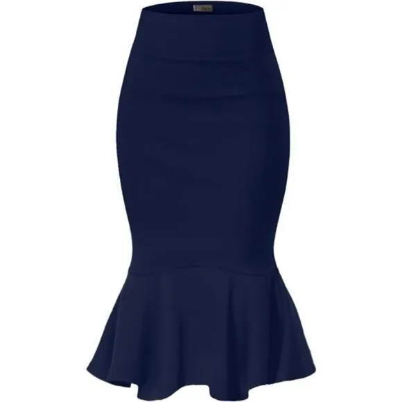 Womens Premium Nylon Ponte Stretch Office Fishtail Pencil