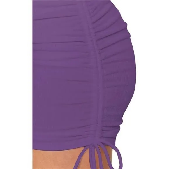 Women's Ribbed Side Drawstring Ruched Stretchy Skirt Dark Purple