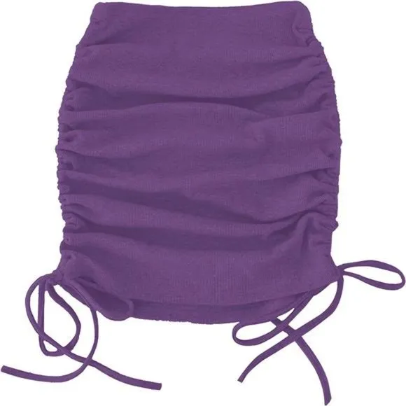 Women's Ribbed Side Drawstring Ruched Stretchy Skirt Dark Purple