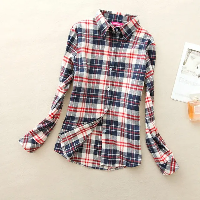 Women's Shirts 2017 autumn and winter female shirt plaid shirt women slim long sleeve cotton Blouse top female outerwear