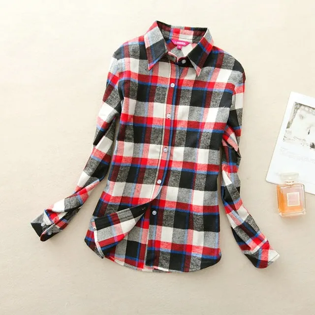 Women's Shirts 2017 autumn and winter female shirt plaid shirt women slim long sleeve cotton Blouse top female outerwear