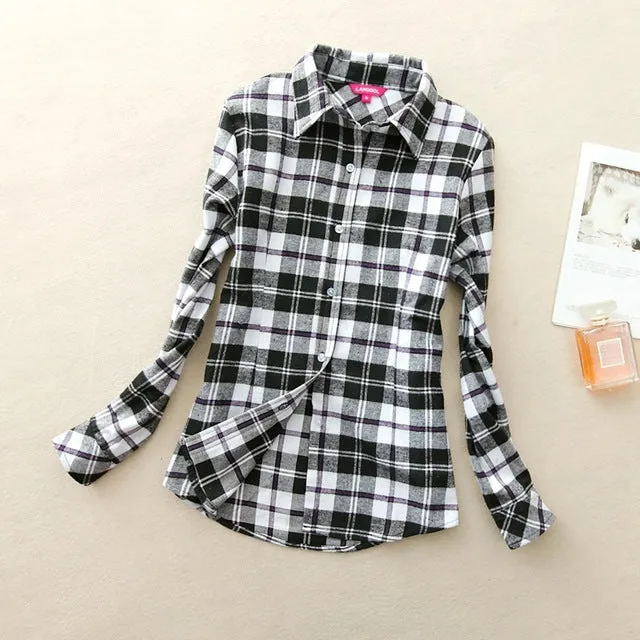 Women's Shirts 2017 autumn and winter female shirt plaid shirt women slim long sleeve cotton Blouse top female outerwear