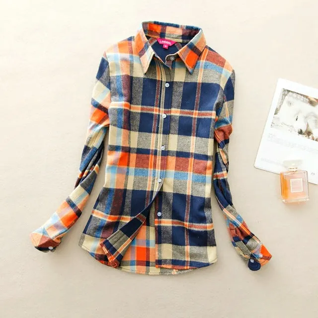 Women's Shirts 2017 autumn and winter female shirt plaid shirt women slim long sleeve cotton Blouse top female outerwear