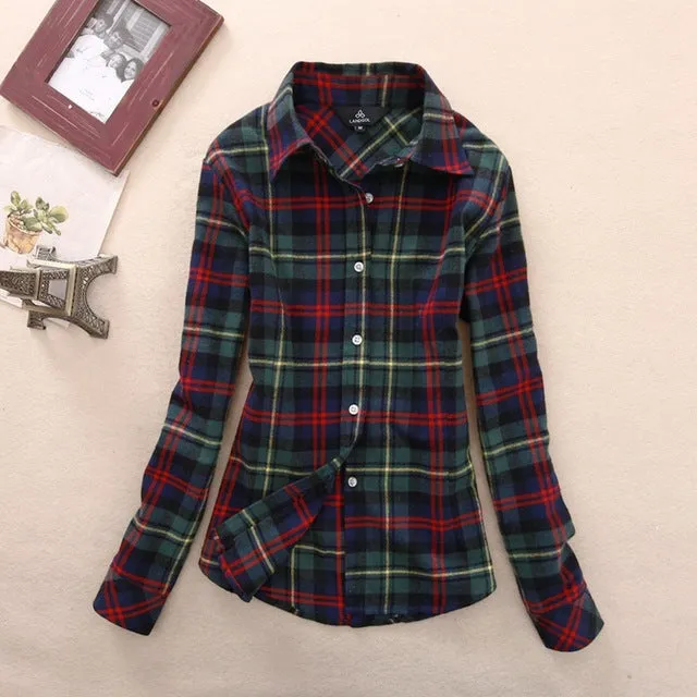 Women's Shirts 2017 autumn and winter female shirt plaid shirt women slim long sleeve cotton Blouse top female outerwear