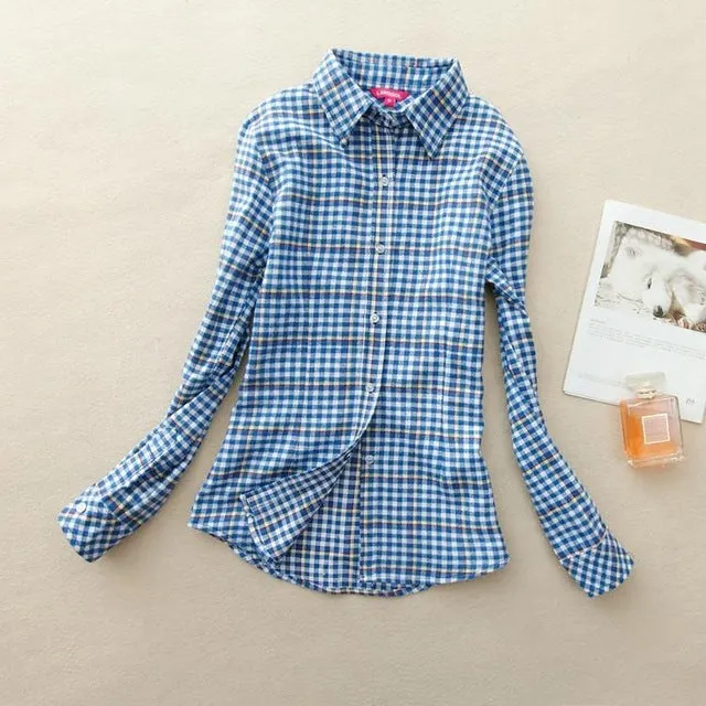 Women's Shirts 2017 autumn and winter female shirt plaid shirt women slim long sleeve cotton Blouse top female outerwear