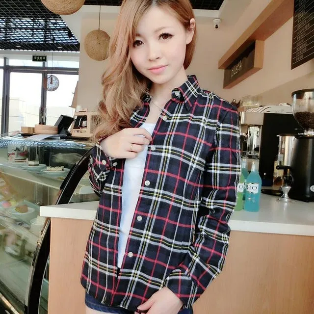 Women's Shirts 2017 autumn and winter female shirt plaid shirt women slim long sleeve cotton Blouse top female outerwear