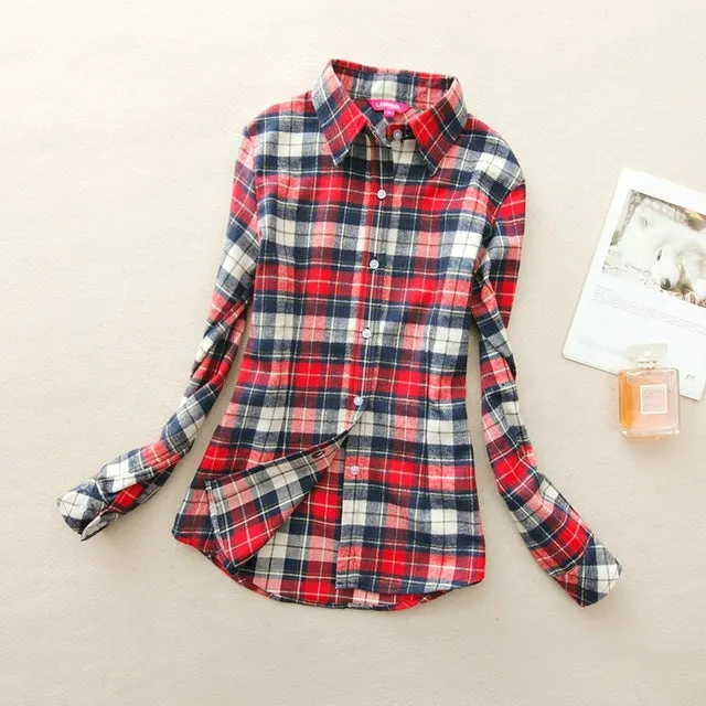 Women's Shirts 2017 autumn and winter female shirt plaid shirt women slim long sleeve cotton Blouse top female outerwear