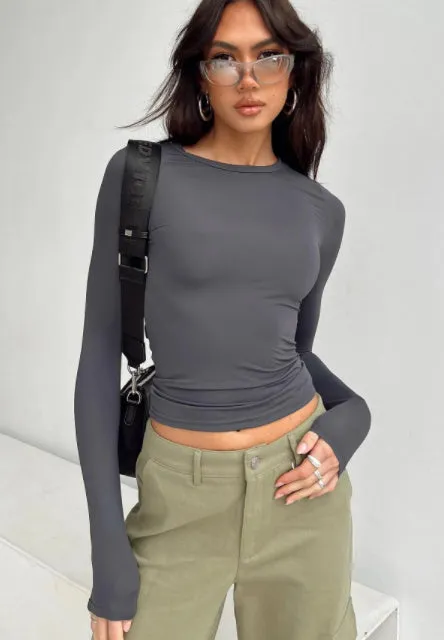 Women's Slim Long-sleeved Tops Casual Fit Solid Pullovers Shirts