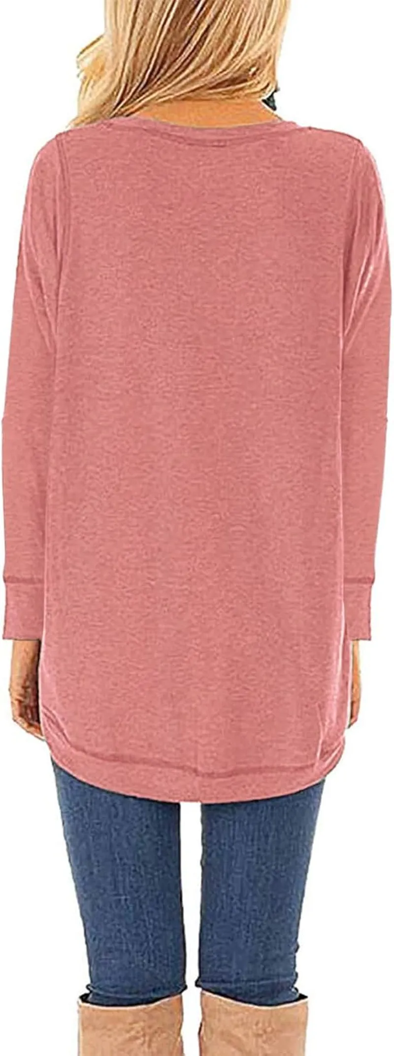 Women'S Tops Long Sleeve Crew Neck Top Casual Loose Soft Blouse Tunic T-Shirts Dark Pink 2XL