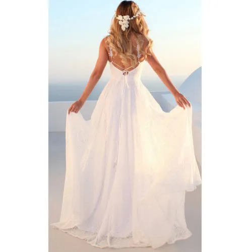 Womens White Summer Bride Backless Solid Sling Sexy Formal Sleeveless Lace Bodycon Slim Long Maxi Dress Wedding Party Dress