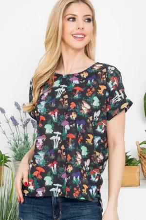 Woodsy Mushroom Print Short Sleeve Top