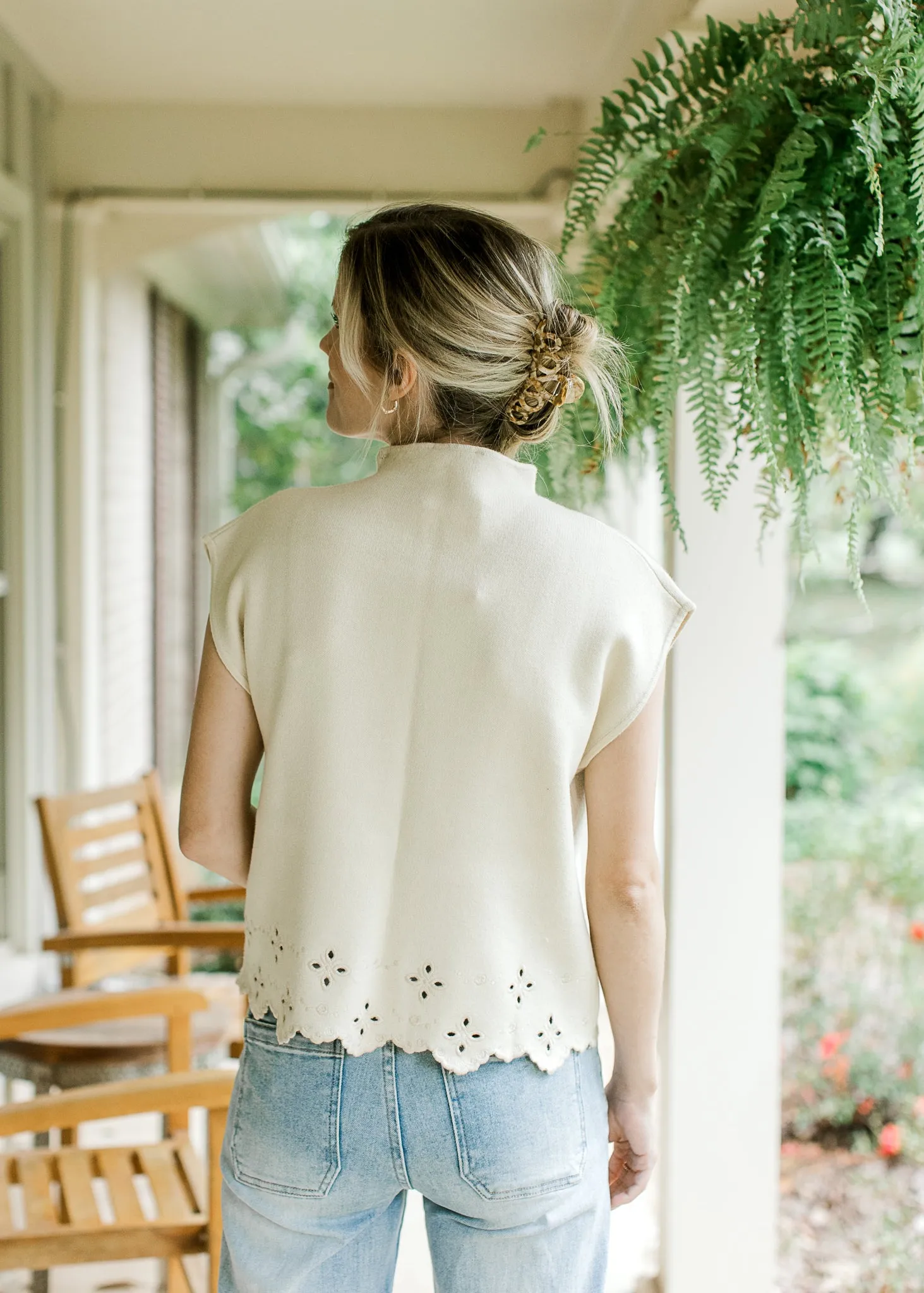 XZ Creamy Eyelet Top
