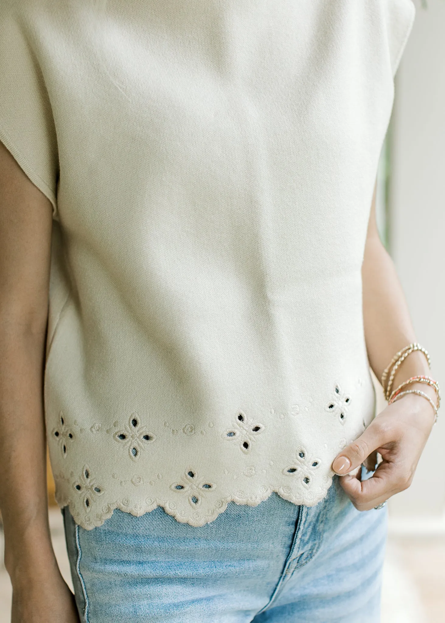 XZ Creamy Eyelet Top