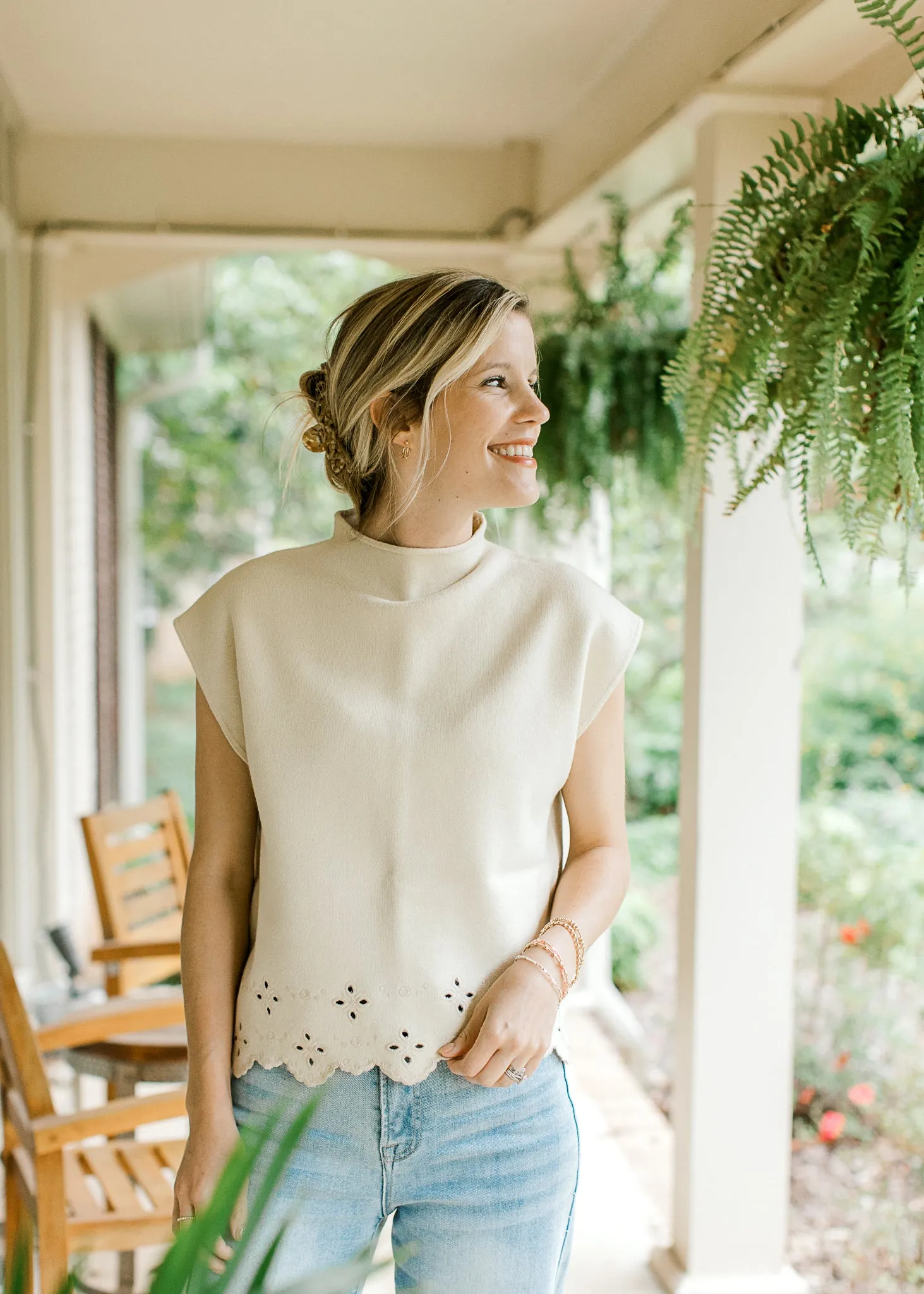 XZ Creamy Eyelet Top