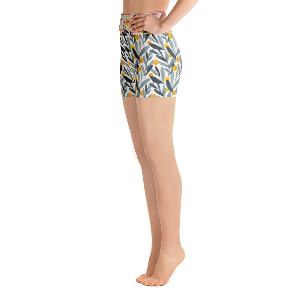 Yellow and Grey Watercolor - Yoga Shorts