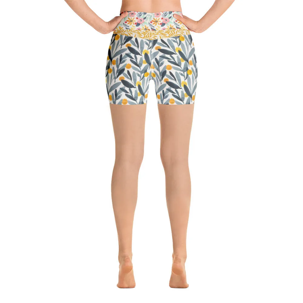 Yellow and Grey Watercolor - Yoga Shorts