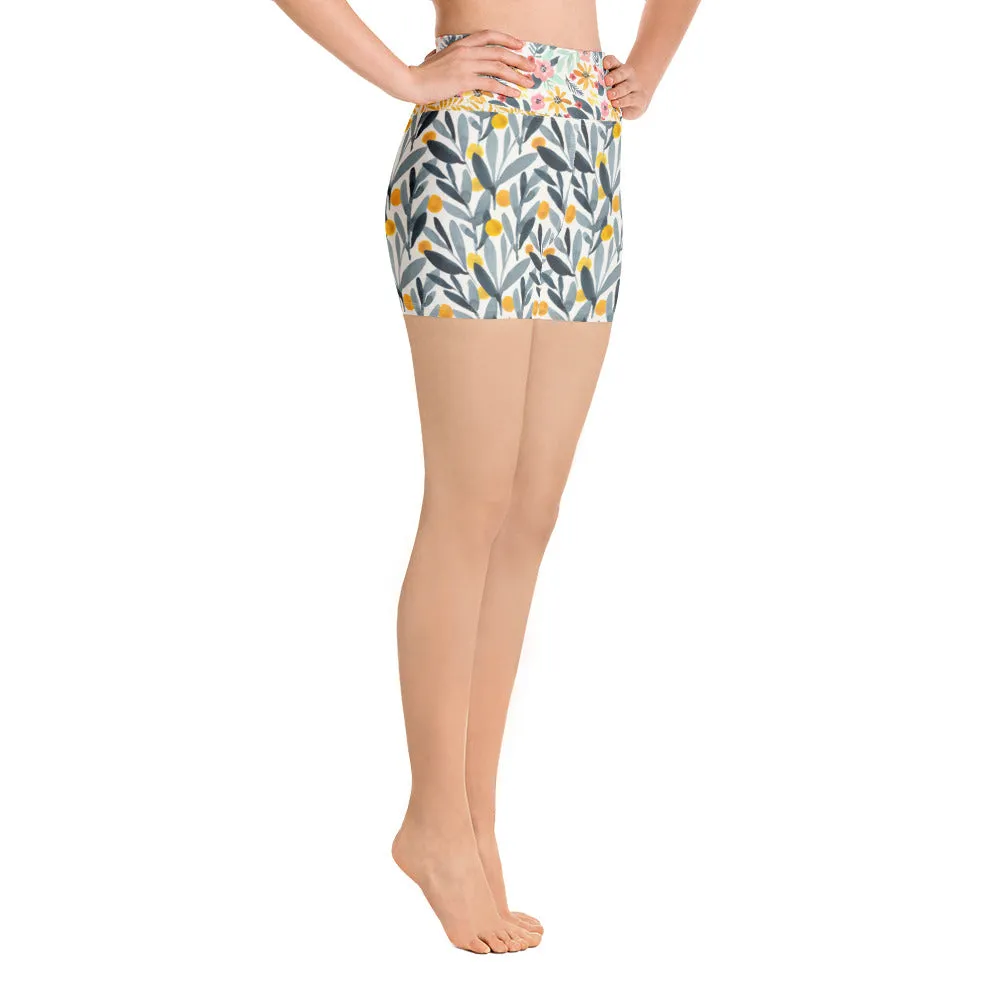 Yellow and Grey Watercolor - Yoga Shorts