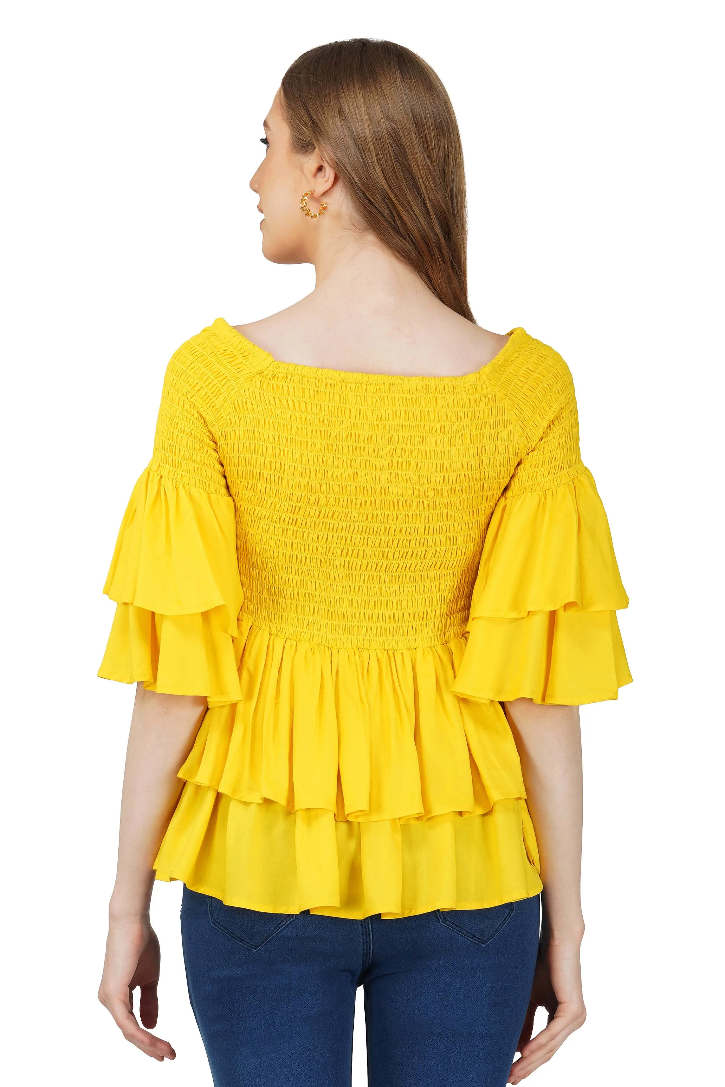 Yellow Double Layer Smocked Top