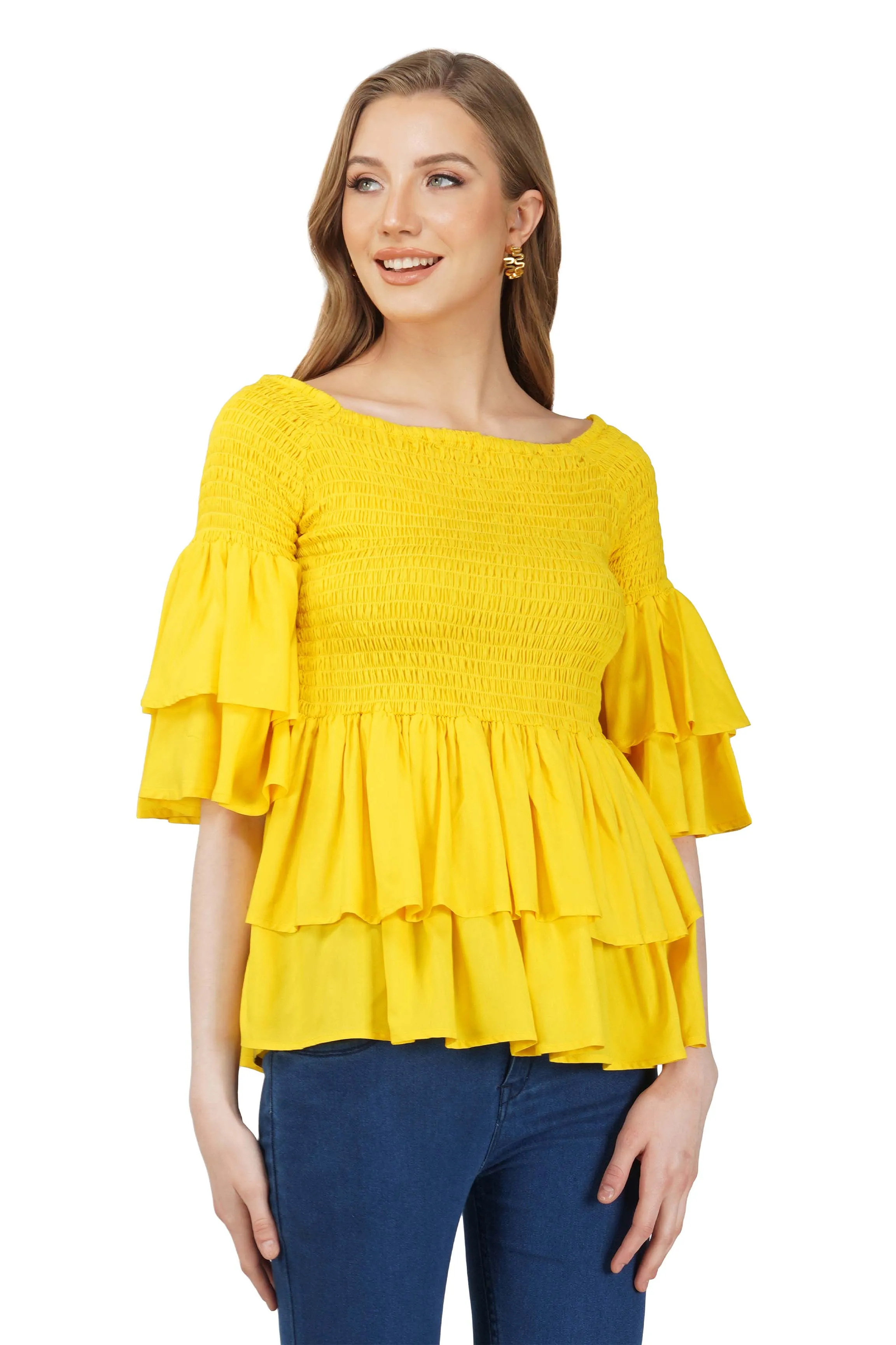 Yellow Double Layer Smocked Top