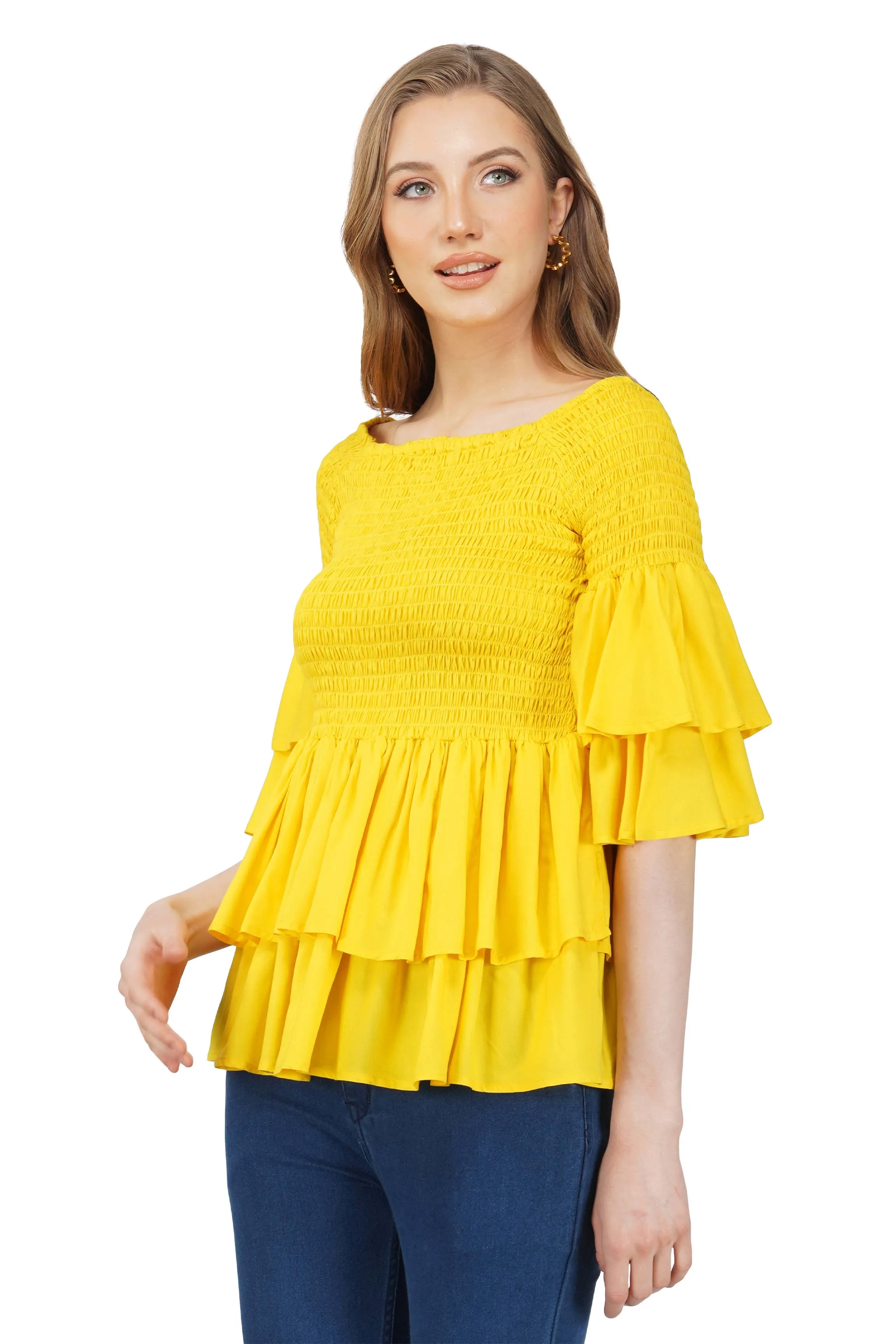 Yellow Double Layer Smocked Top