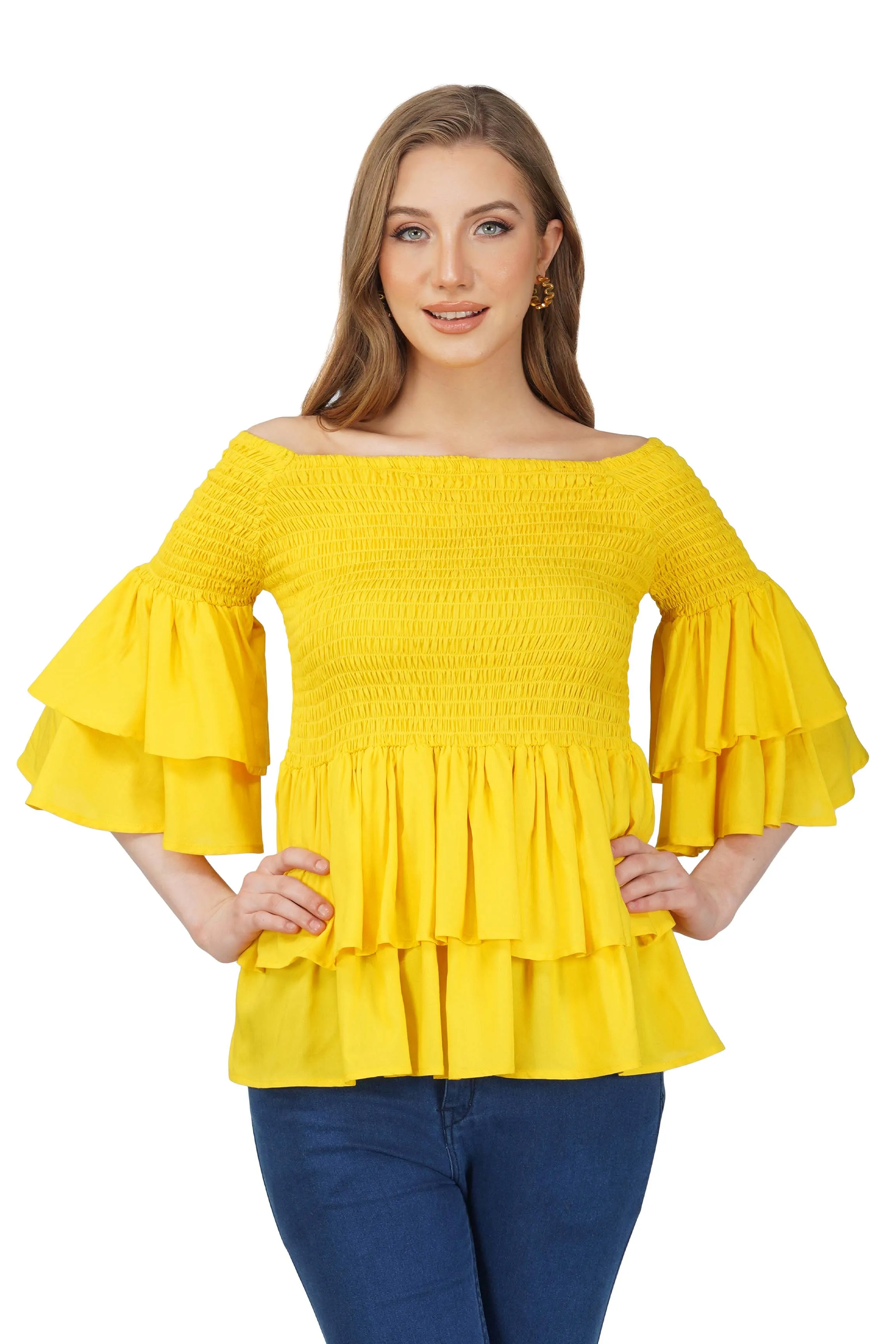 Yellow Double Layer Smocked Top