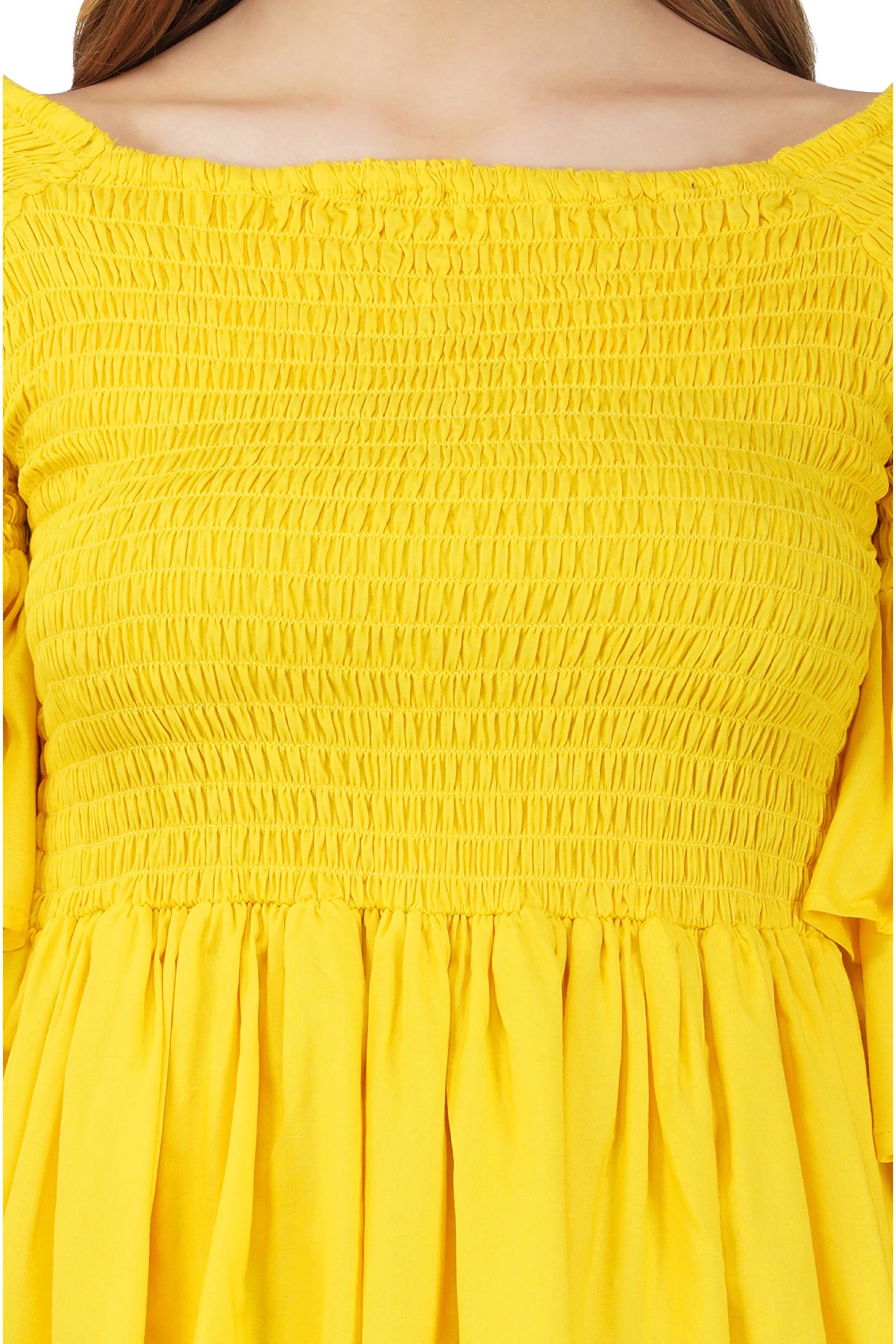 Yellow Double Layer Smocked Top