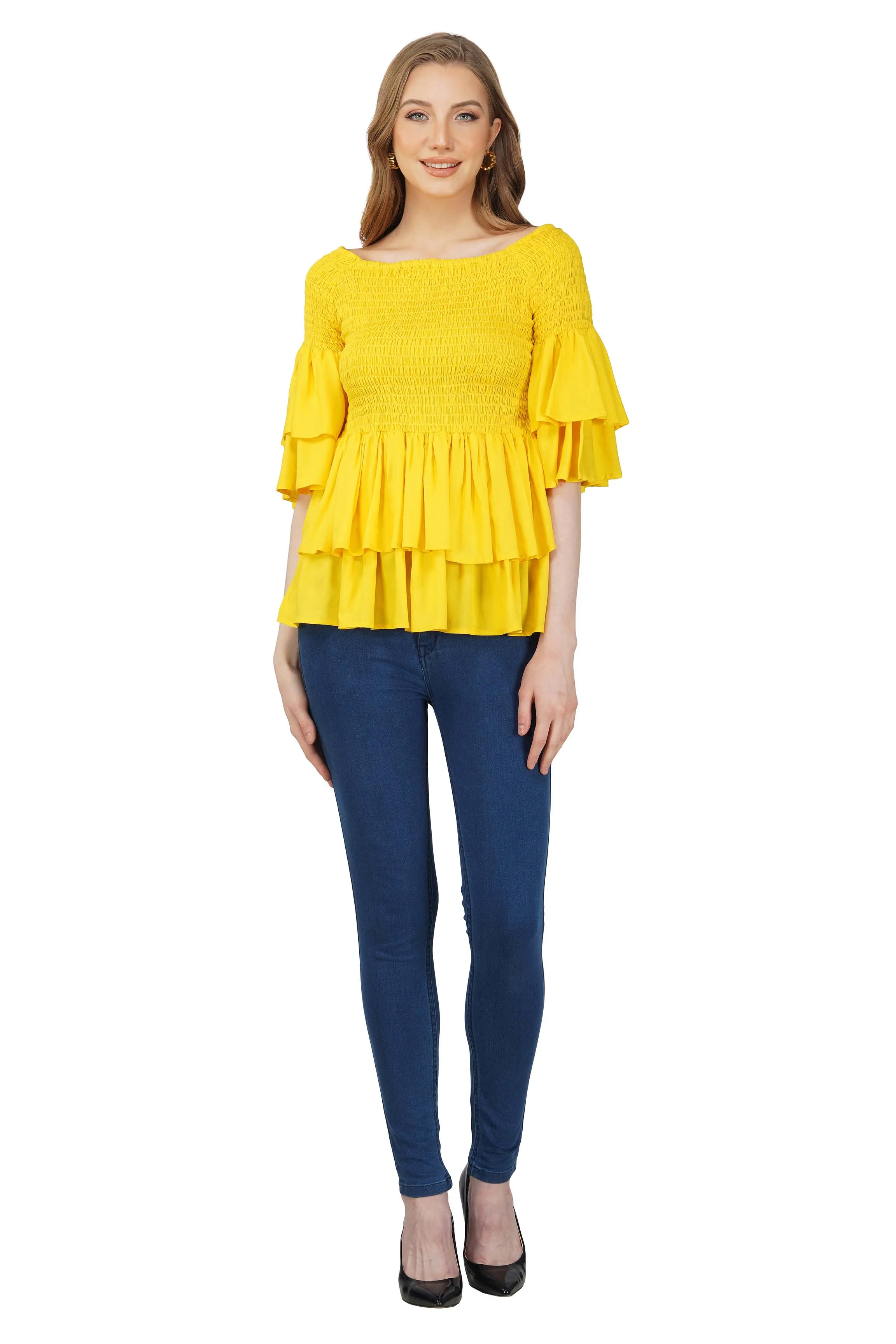 Yellow Double Layer Smocked Top